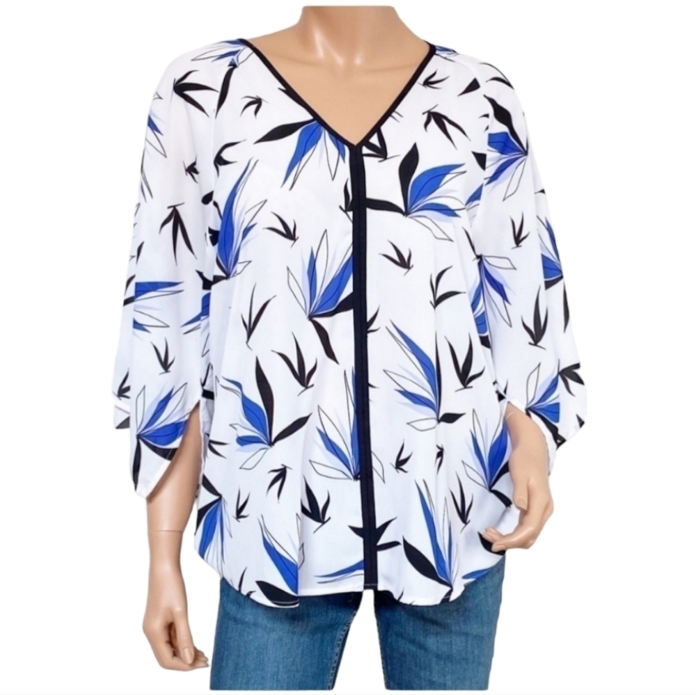 ALFANI; Women's Leaf Print 3/4 Length Kimono Sleeve Blouse, Sz 14